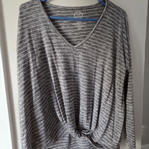 Gray Striped V-Neck Women's Top